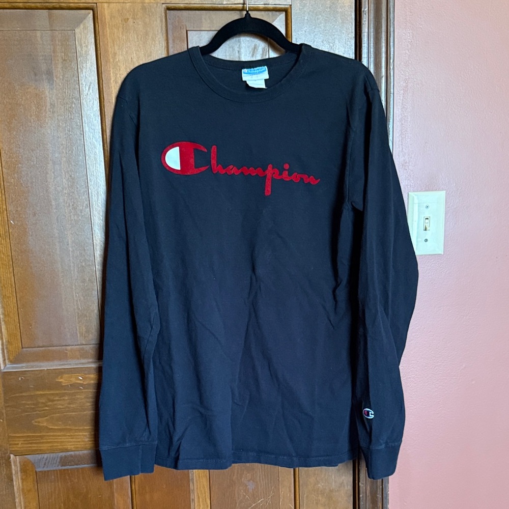 Champion Black Long Sleeve with Red Logo